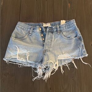 We The Free Light Blue Distressed Jean Shorts
